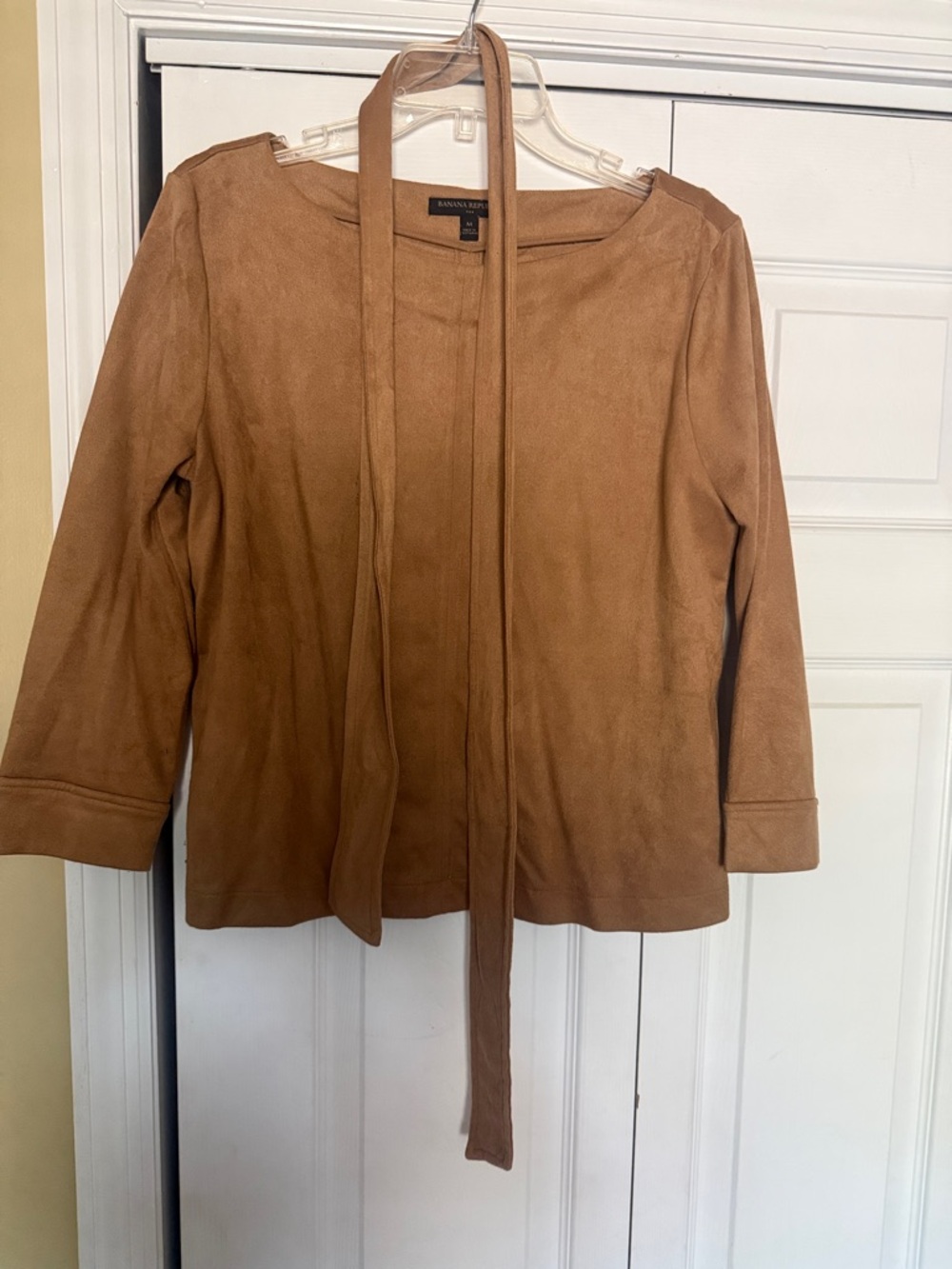 Banana Republic Camel Faux-Suede Open Front Trench Top with Long Tie